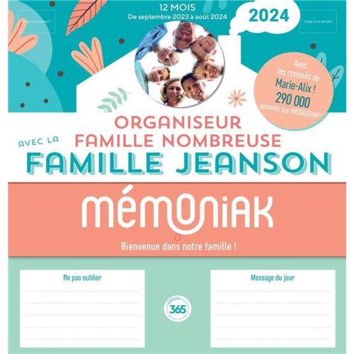 Agendas/Calendriers - ORGANISEUR FAMILIAL MEMONIAK SPECIAL FAMILLE NOMBREUSE AVEC LA FAMILLE JEANSON 2024